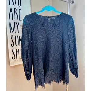 Black 3/4 Sleeve Lace Blouse